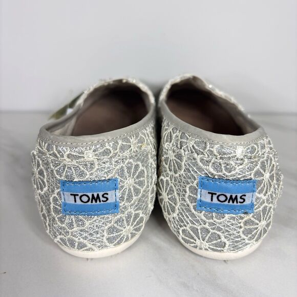 TOMS Women Silver Glitter Lace Slip On Casual Shoes Loafers Size 9.5 - Picture 3 of 6